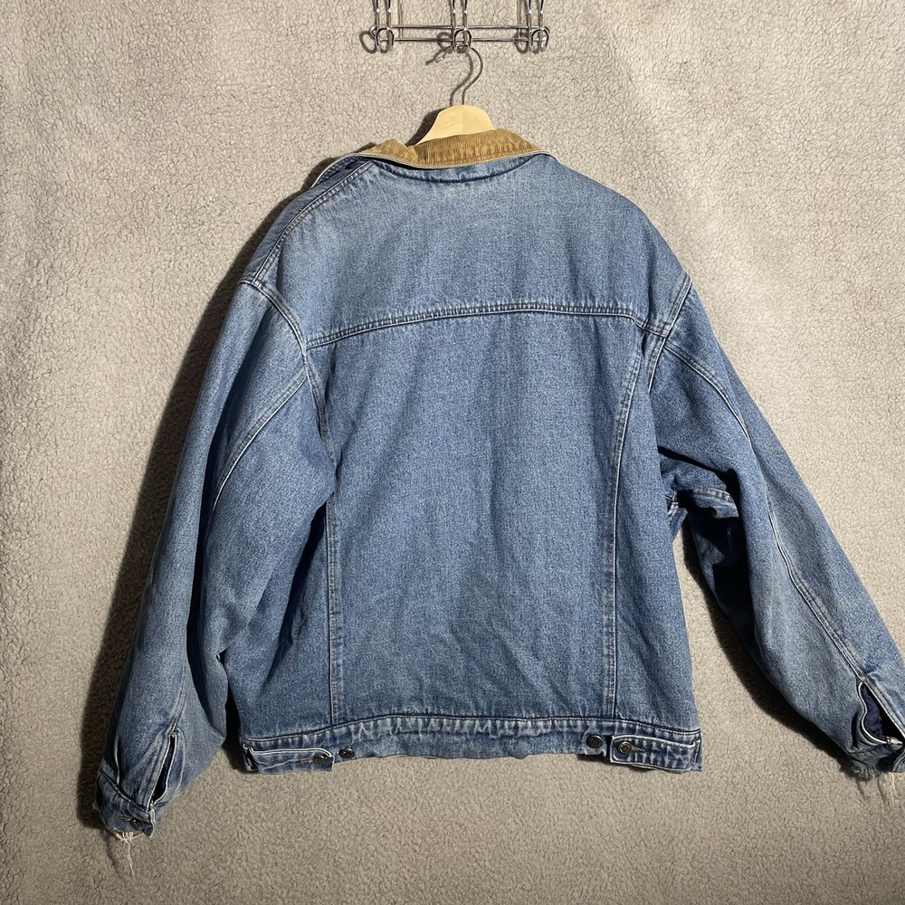 Wrangler Hero Jacket Mens XL Blue Sherpa Lined Denim Corduroy Collar Distressed - Picture 13 of 13